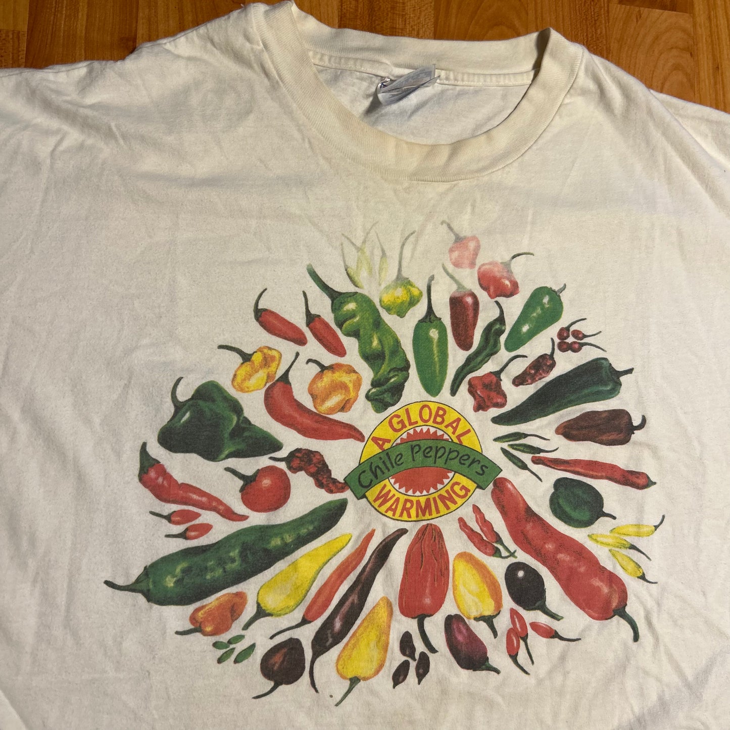 Chili Peppers A Global Warming White Tshirt - XLarge - 25" x 30.5"