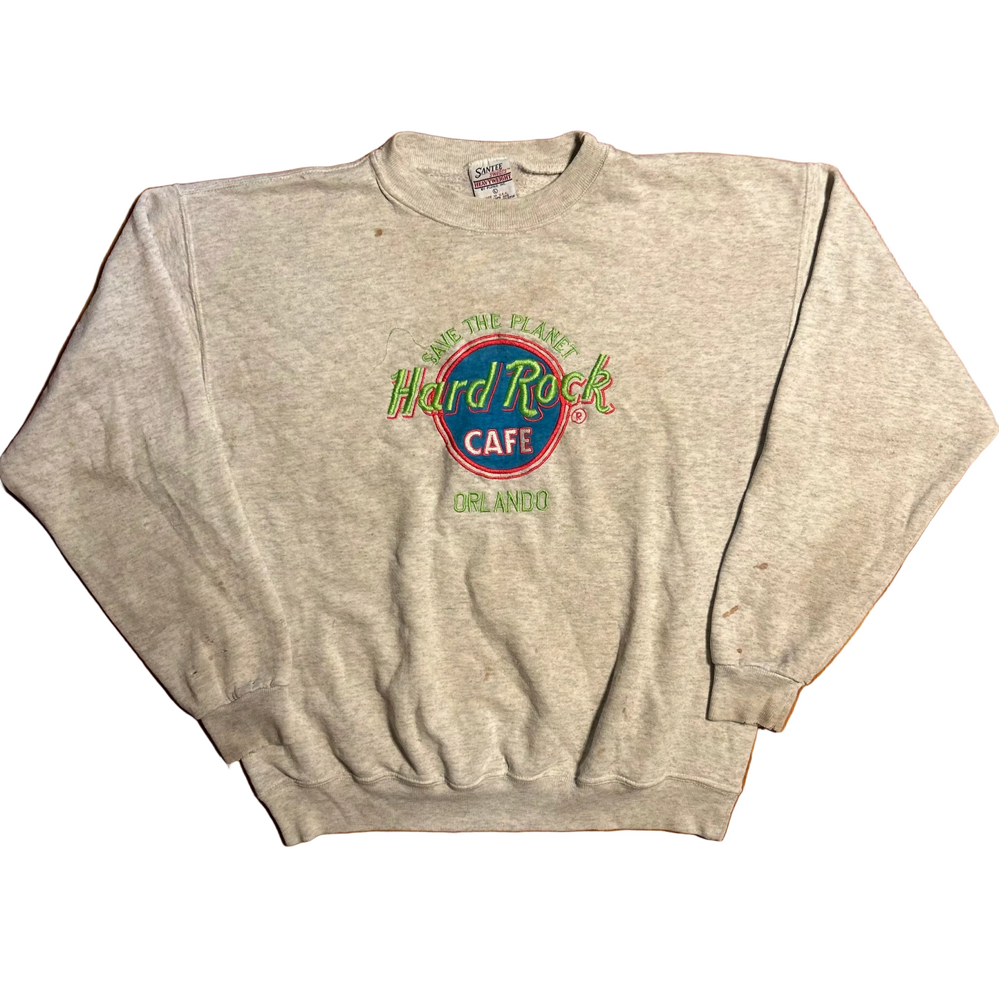 90's Hard Rock Cafe Save the Planet Orlando Grey Crewneck Sweatshirt - XLarge - 24" x 25"