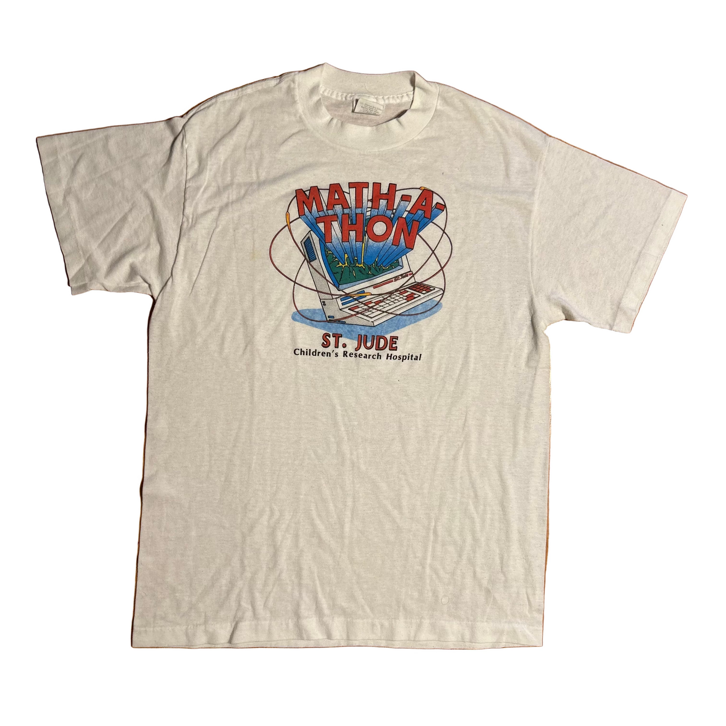 80/90's St Jude Children's Hospital Math-athon White Tshirt - Small - 19" x 26.5"
