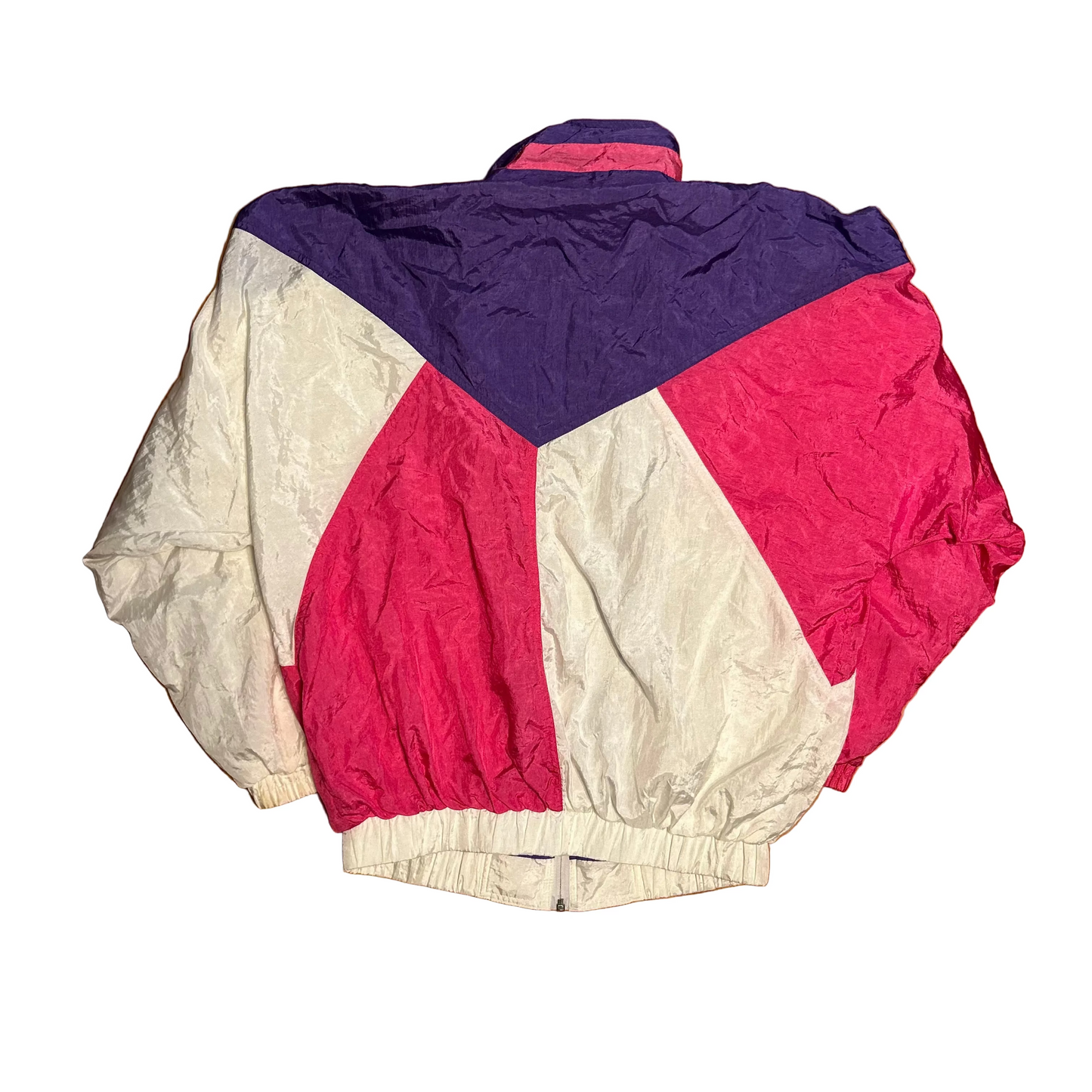 90's Pro Spirit Pink Purple White Nylon Zip Up Hidden Hood Jacket Windbreaker - XLarge - 24" x 26"
