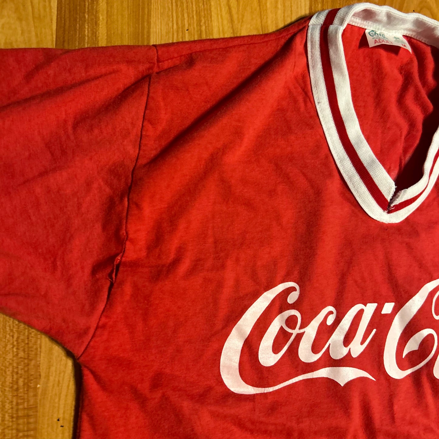 80's Coca Cola Red Ringer VNeck Tshirt - Small - 19" x 25"