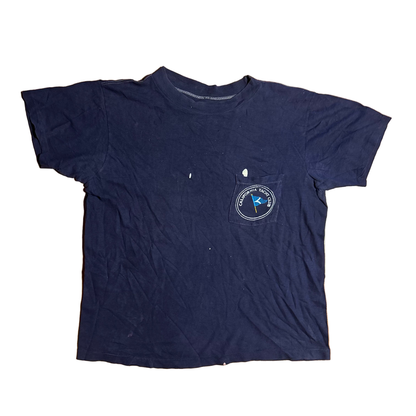 80/90's California Yacht Club Navy Blue Painter Pocket Tshirt - Medium - 21" x 24"