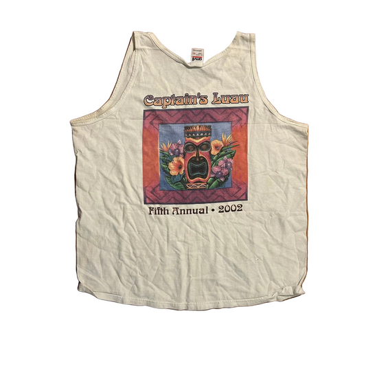 00's Anvil Captain's Luau White Tank Top Shirt - XLarge - 24" x 28"