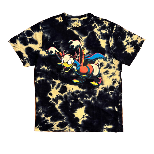 Disney Black Yellow Bleached Tie Dye Duck Tshirt - Large - 22" x 29"
