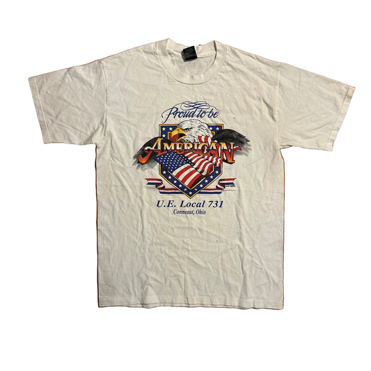 90's Classic Platinum Proud To Be an American Ohio White Tshirt - Medium - 21" x 29"