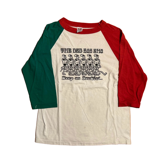 80's B&E Ded Bob Show Keep on Bonkin Red Green Raglan Shirt - Medium - 20" x 25.5"