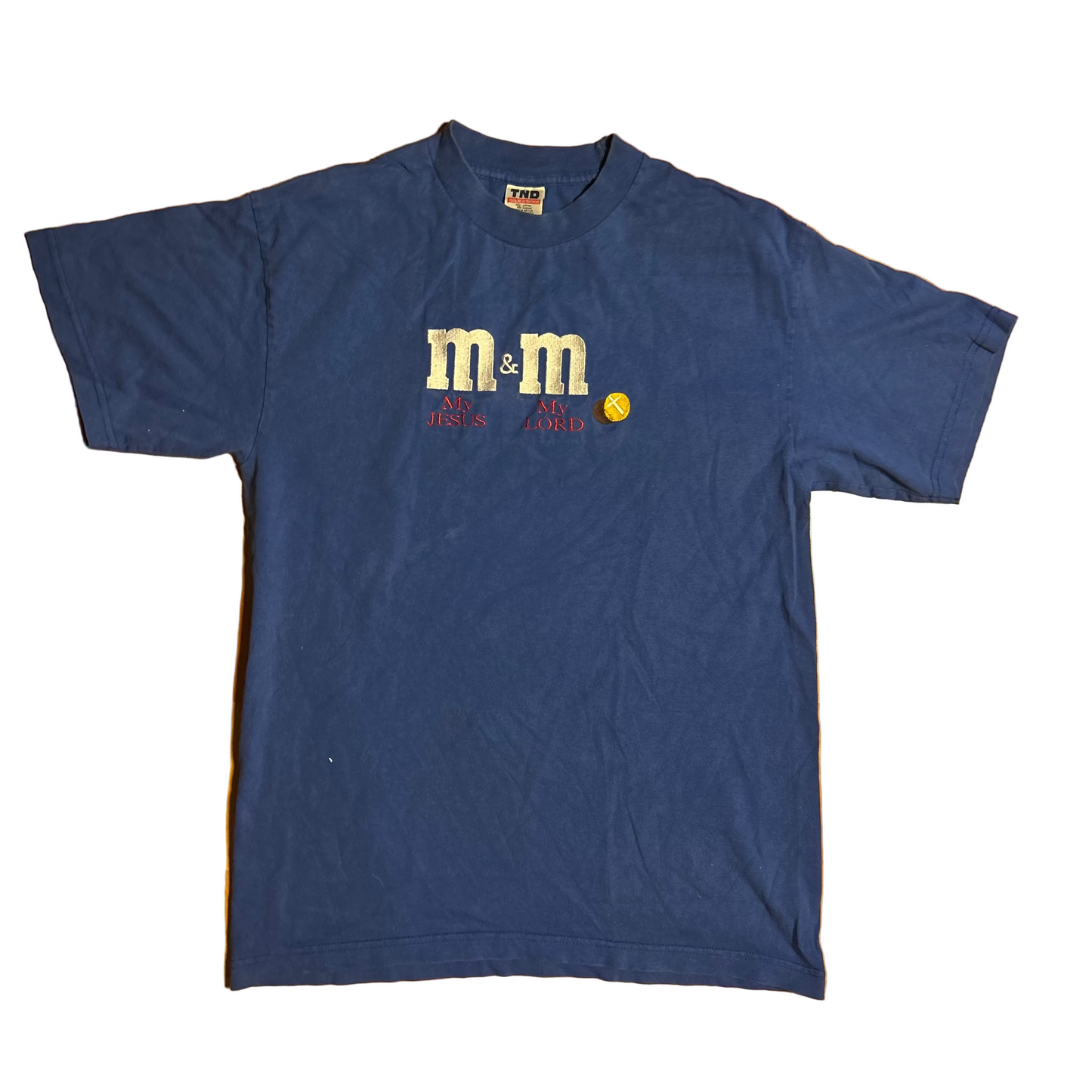 M&M My Jesus and My Lord Embroidered Blue Tshirt - Medium - 20" x 28"