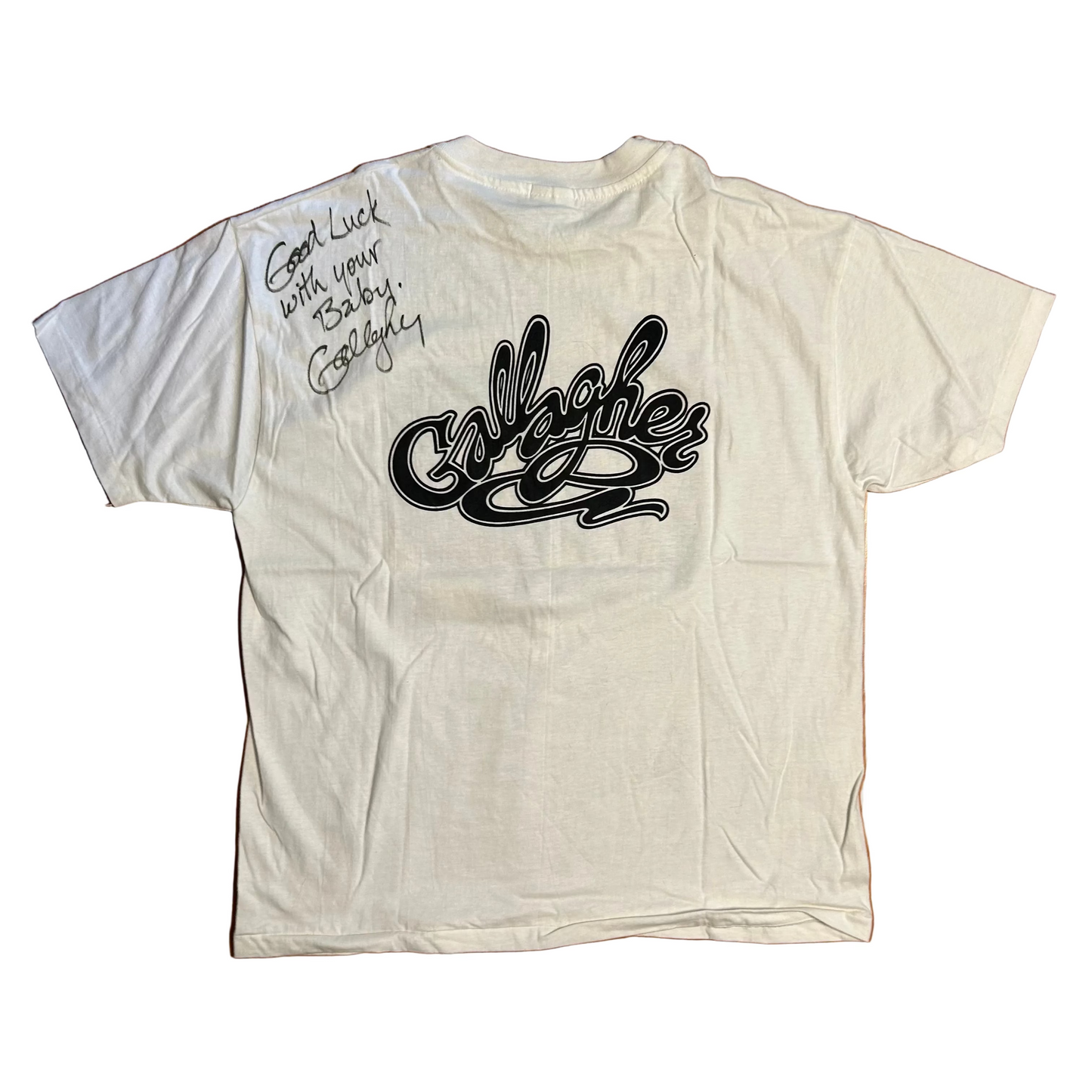90’s Hanes Beefy Gallagher Signed White Tshirt - XLarge - 24" x 30"
