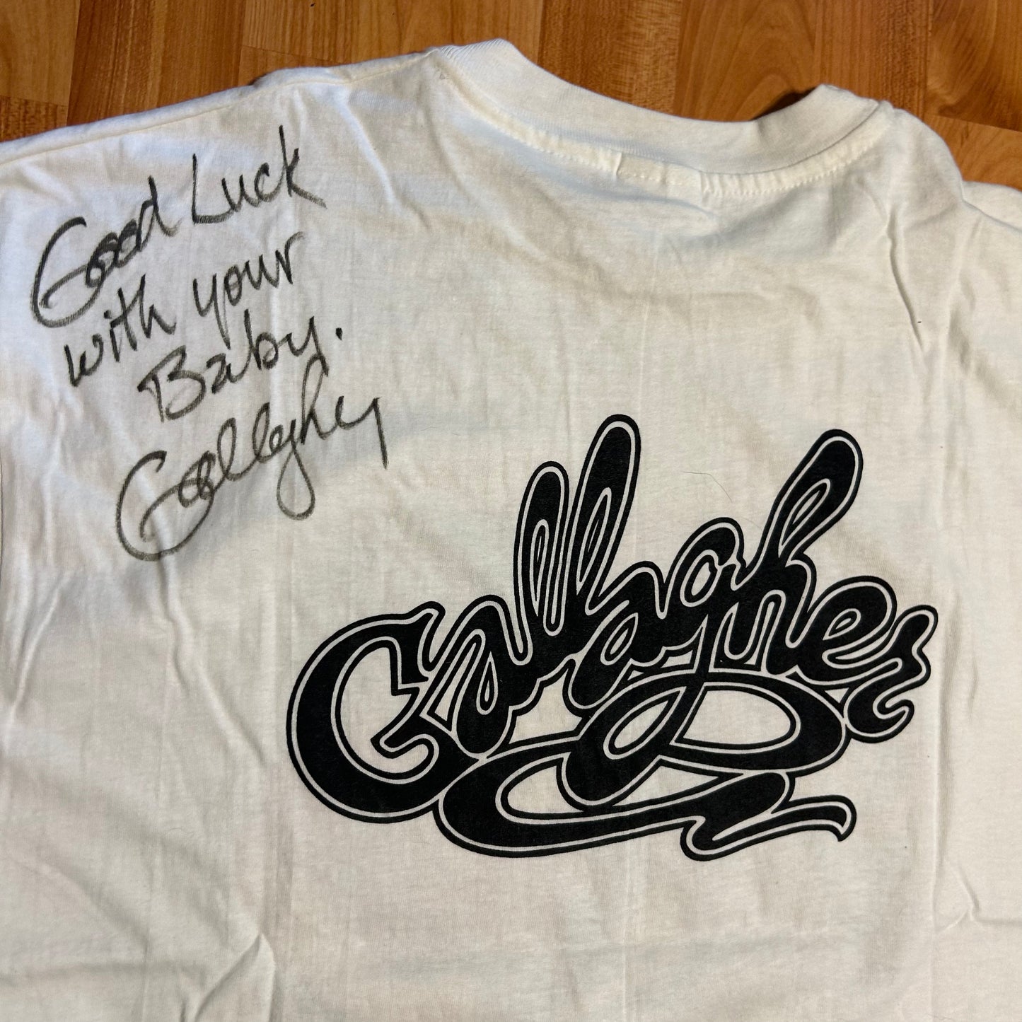 90’s Hanes Beefy Gallagher Signed White Tshirt - XLarge - 24" x 30"