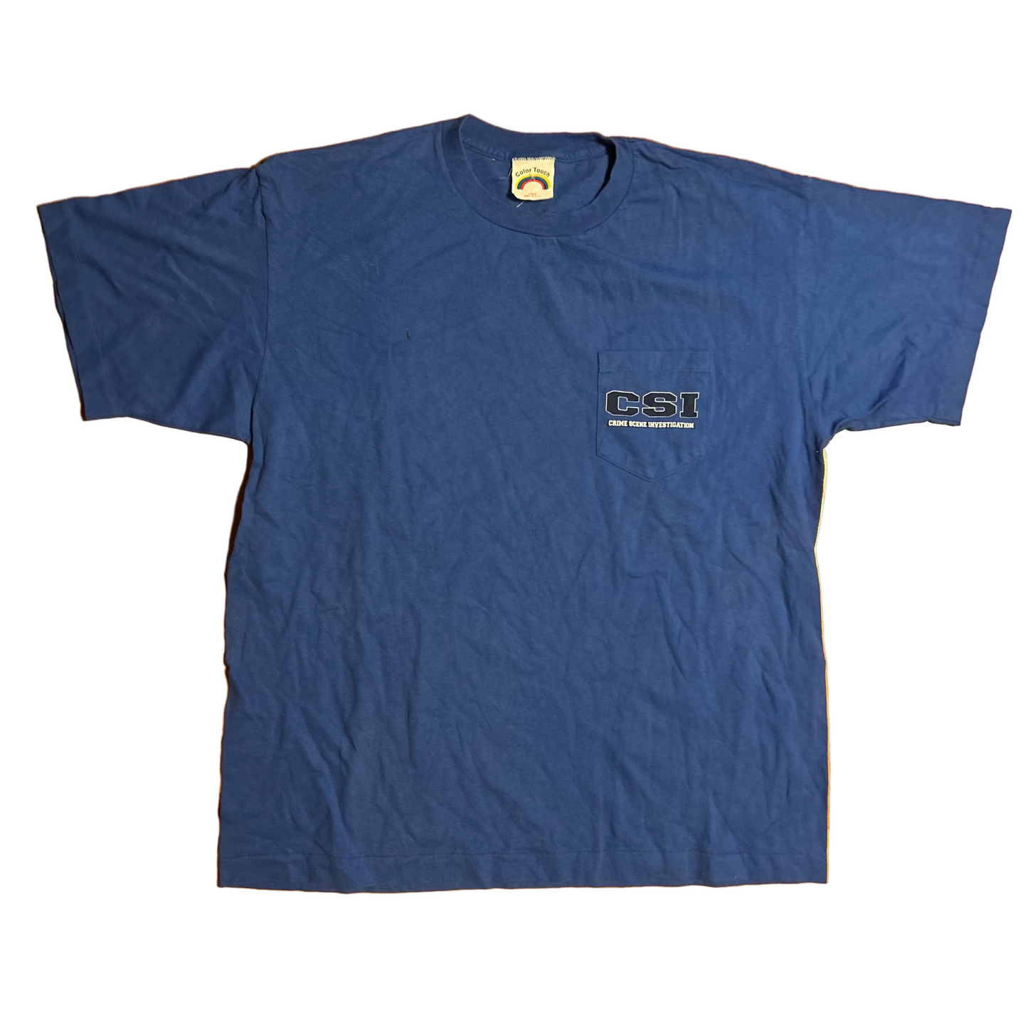 90's Color Touch CSI Crime Scene Investigation Blue Pocket Tshirt - Large - 22.5" x 28"