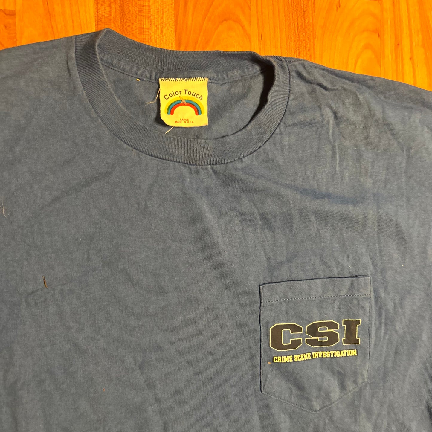 90's Color Touch CSI Crime Scene Investigation Blue Pocket Tshirt - Large - 22.5" x 28"