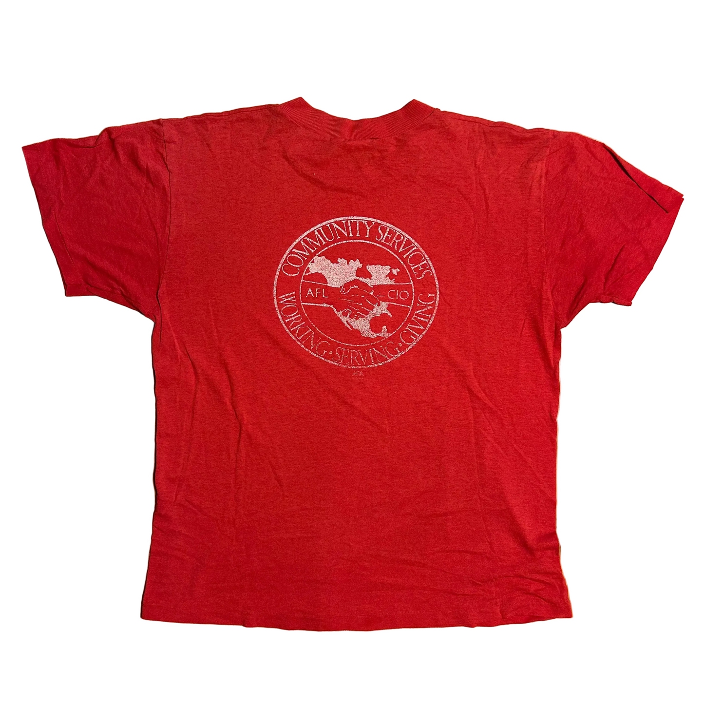 80's Helping Hands Paper Thin Red Tshirt - Medium - 21.5" x 26"