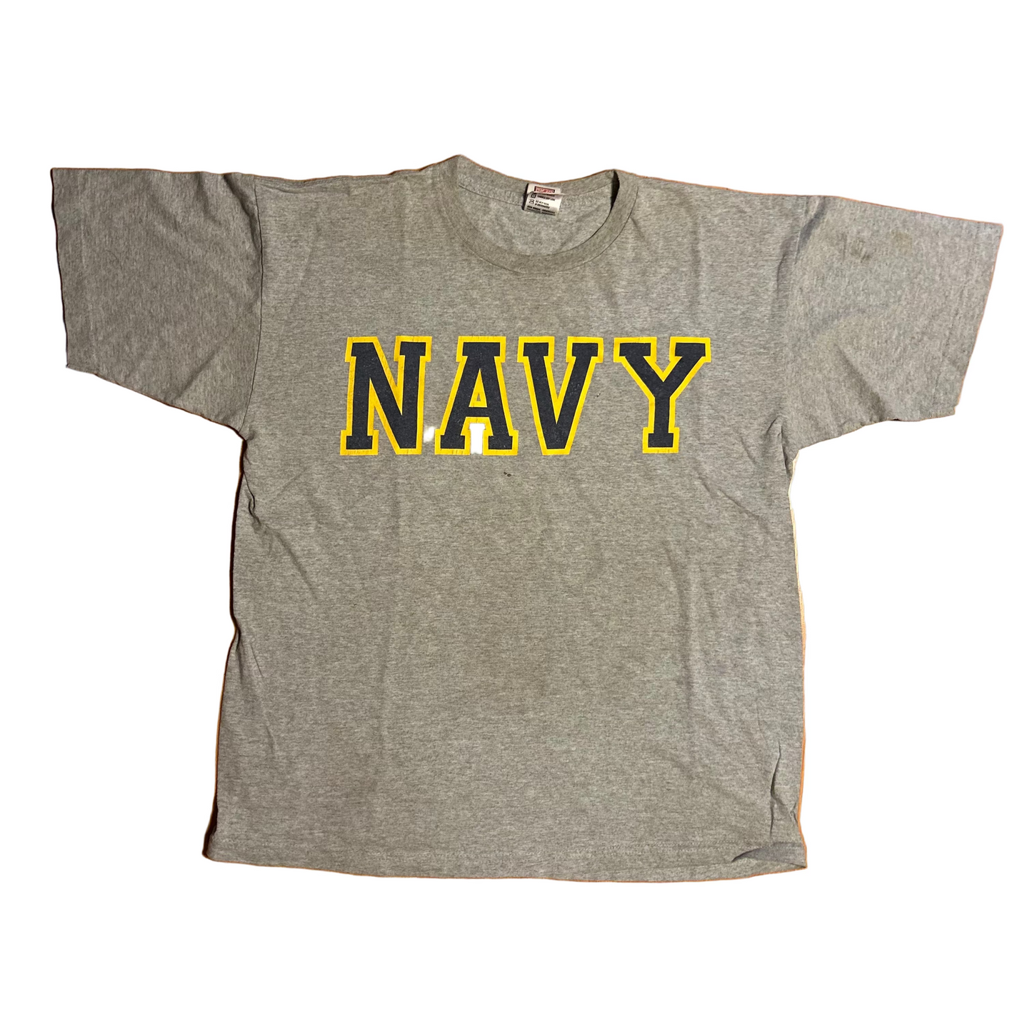 Navy Military Spellout Grey Tshirt - Medium - 21" x 26.5"