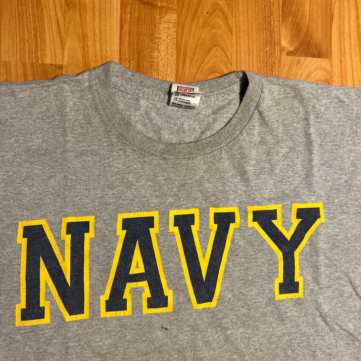Navy Military Spellout Grey Tshirt - Medium - 21" x 26.5"