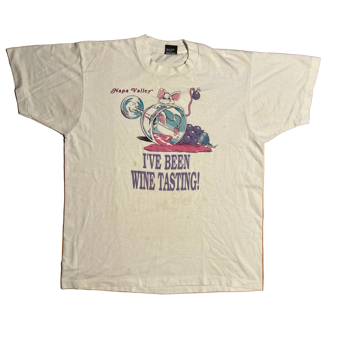 90's Napa Valley Grapes I've Been Wine Tasting Mouse White Tshirt - Large - 22" x 28"