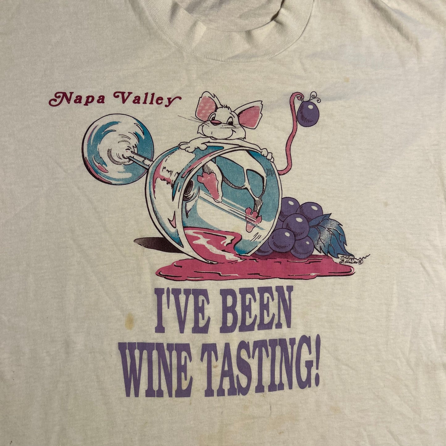 90's Napa Valley Grapes I've Been Wine Tasting Mouse White Tshirt - Large - 22" x 28"