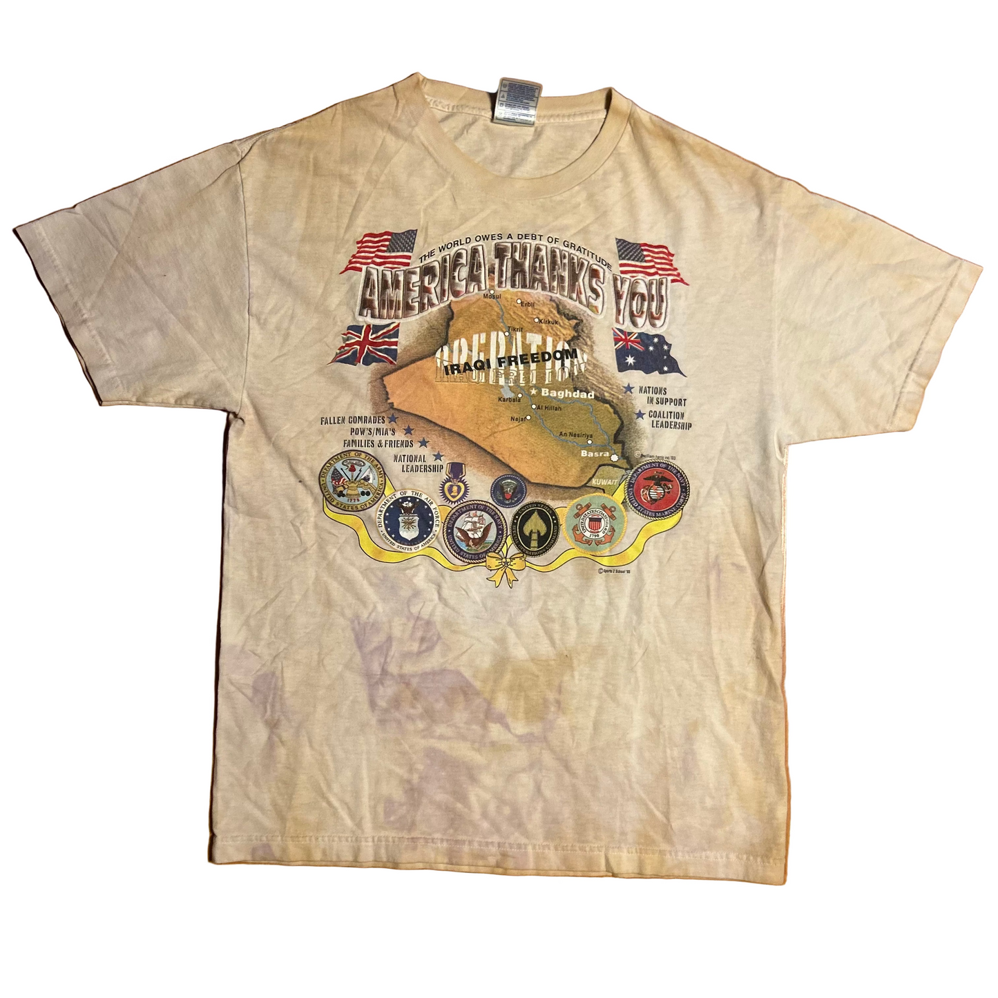 America Thanks You Iraqi Freedom Tan Brown Tshirt - Medium - 21" x 28"