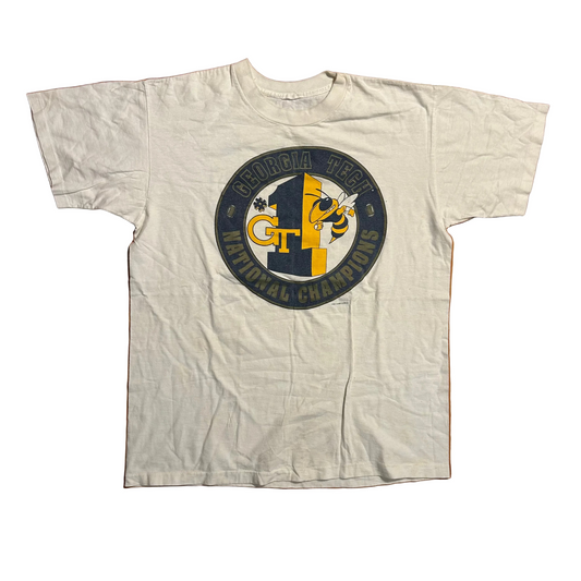 90's Georgia Tech Football National Champions White Football Tshirt - Large - 23" x 29.5"