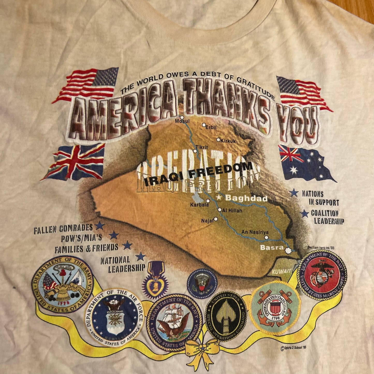 America Thanks You Iraqi Freedom Tan Brown Tshirt - Medium - 21" x 28"