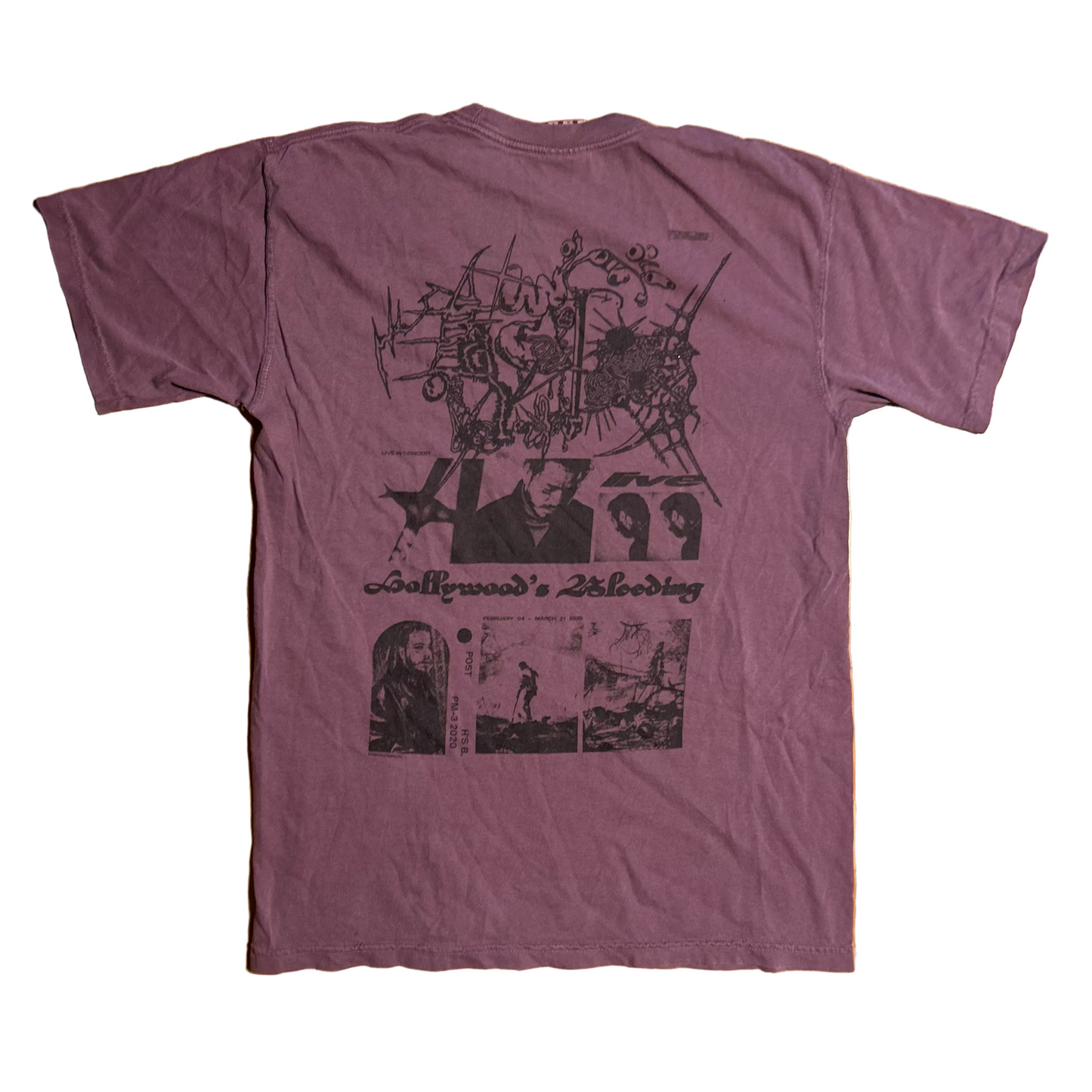 Post Malone Hollywood's Bleeding Tour Purple Red Tshirt - Medium - 20" x 27.5"