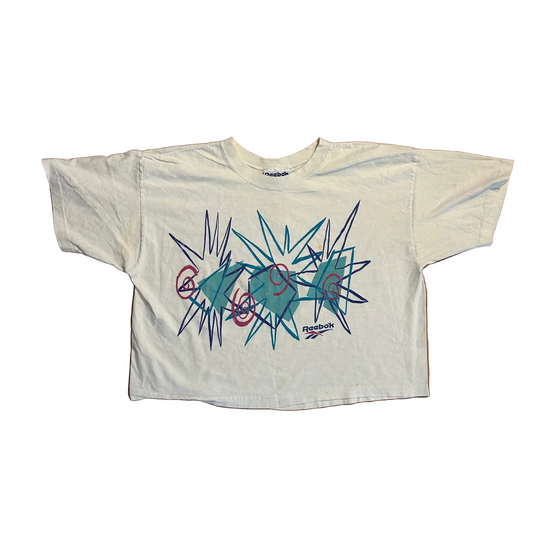 90's Reebok Crop Top White Tshirt - Medium - 21.5" x 19.5"