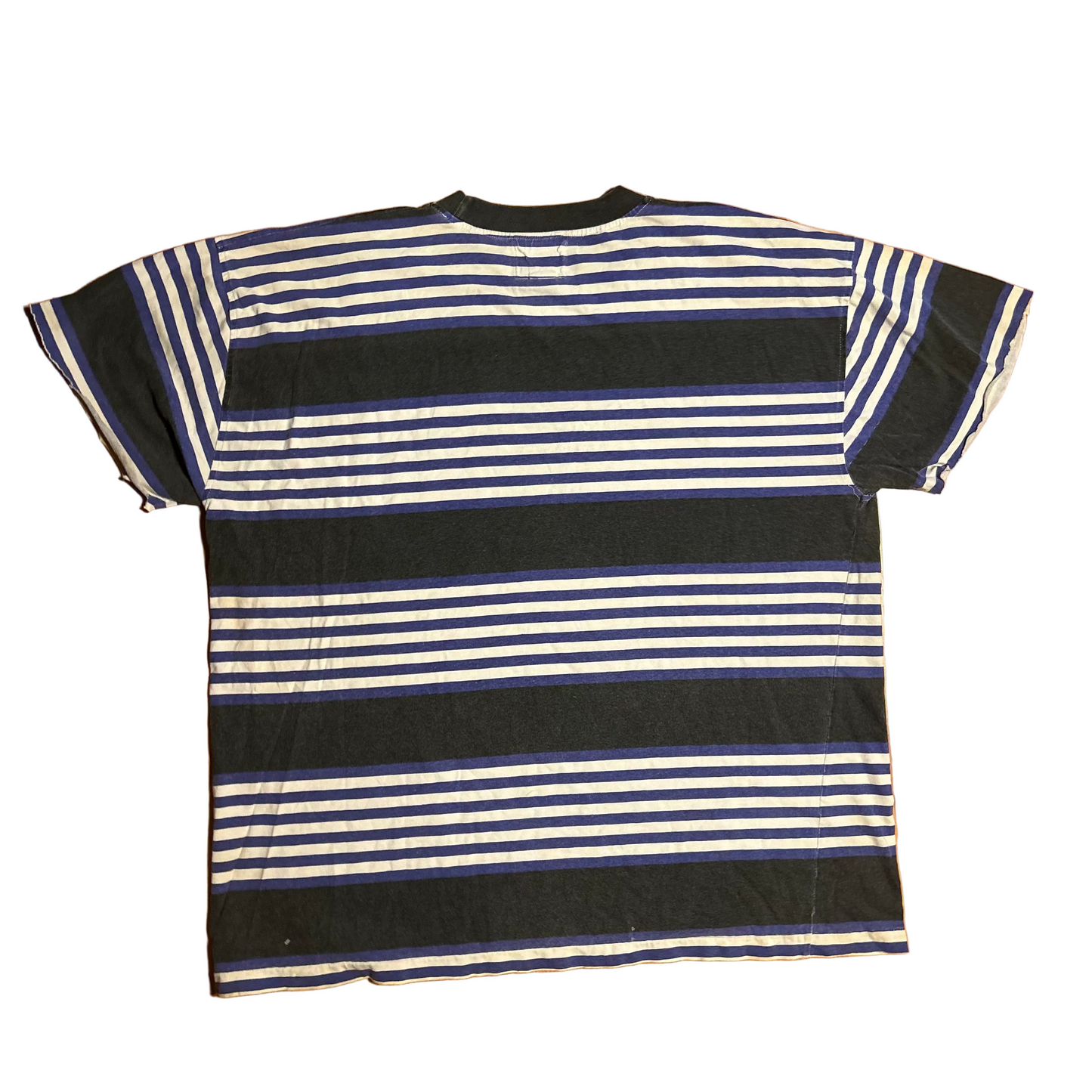Blue Zone Jeans Striped Black White Blue Purple Tshirt - XLarge - 24.5" x 28"