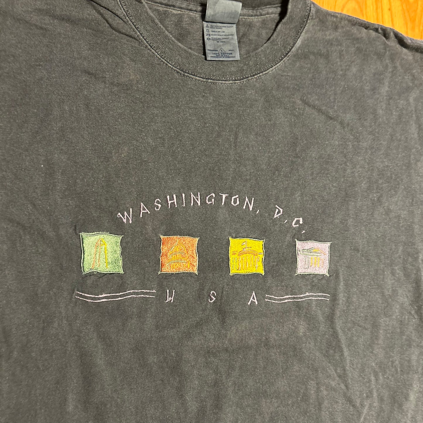 Washington DC Embroidered Navy Blue Faded Tshirt - Medium - 21" x 28.5"