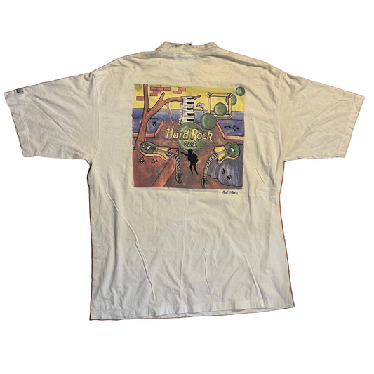 90's Hard Rock Cafe Heavy Tee Madrid White Tshirt - Large - 23" x 31.5"
