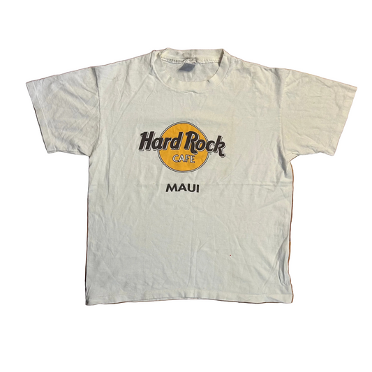 90's Hard Rock Cafe Maui White Tshirt - Large - 22.5" x 27.5"