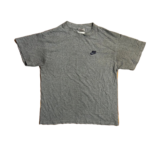 90's Nike Spellout Embroidered Swoosh Grey Tshirt - Small - 18.5" x 23.5"