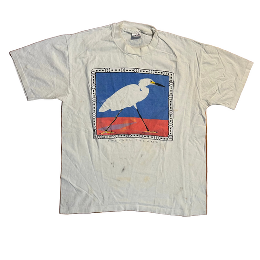 90's Anvil Sanibel Island Bird White Tshirt - Large - 22" x 28"