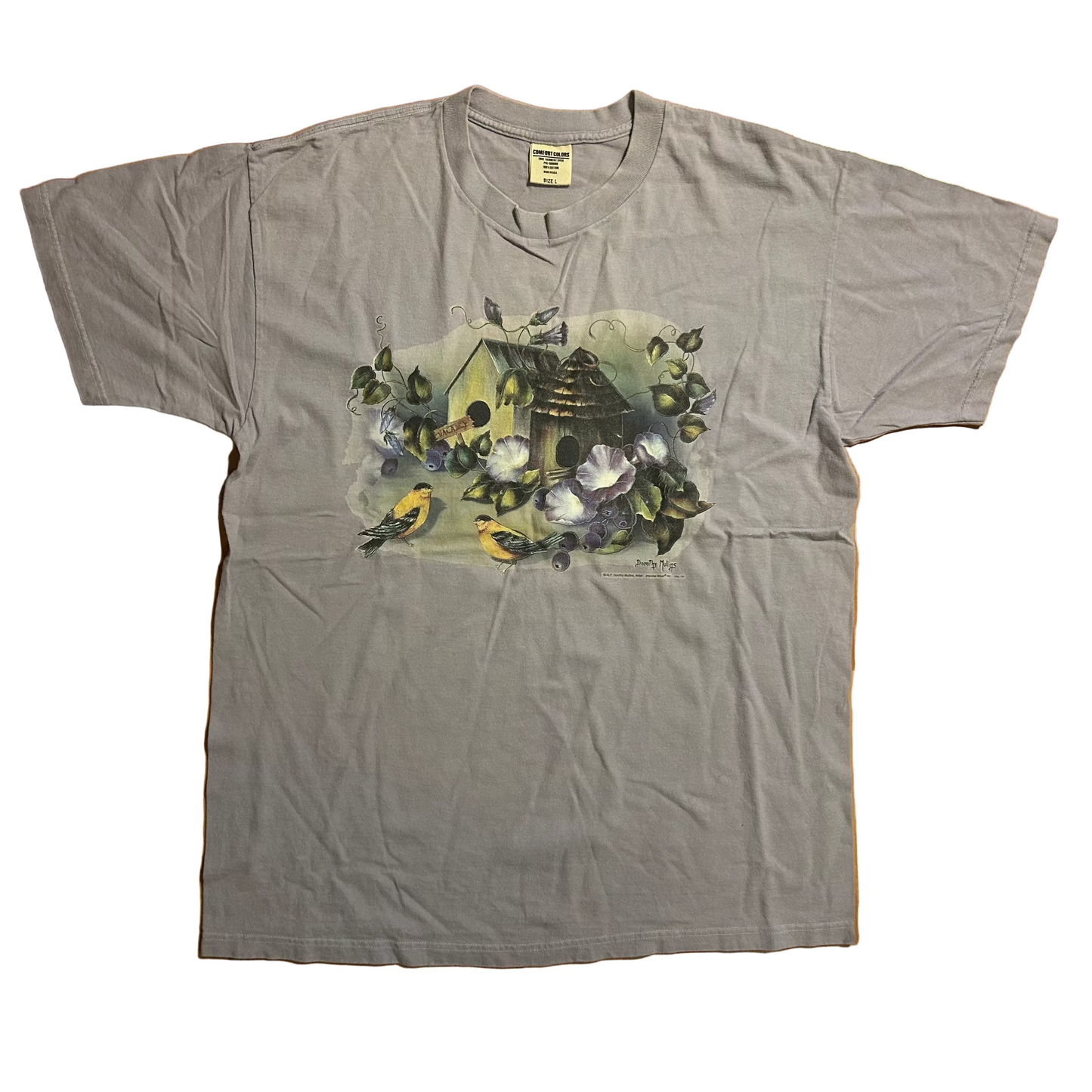 Comfort Colors Bird House Flowers Purple Tshirt - Large - 22" x 30"