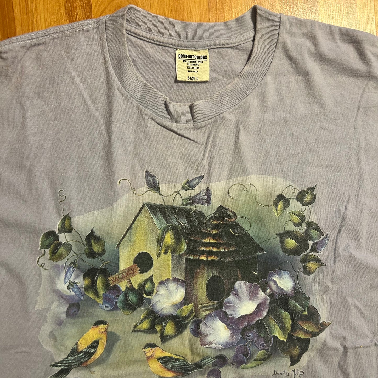 Comfort Colors Bird House Flowers Purple Tshirt - Large - 22" x 30"