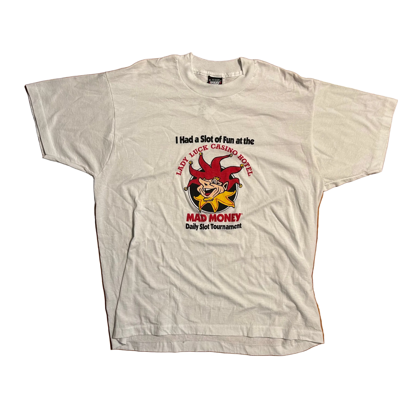 90’s Screen Stars Mad Money Casino Slots White Tshirt - Large - 22.5" x 29"