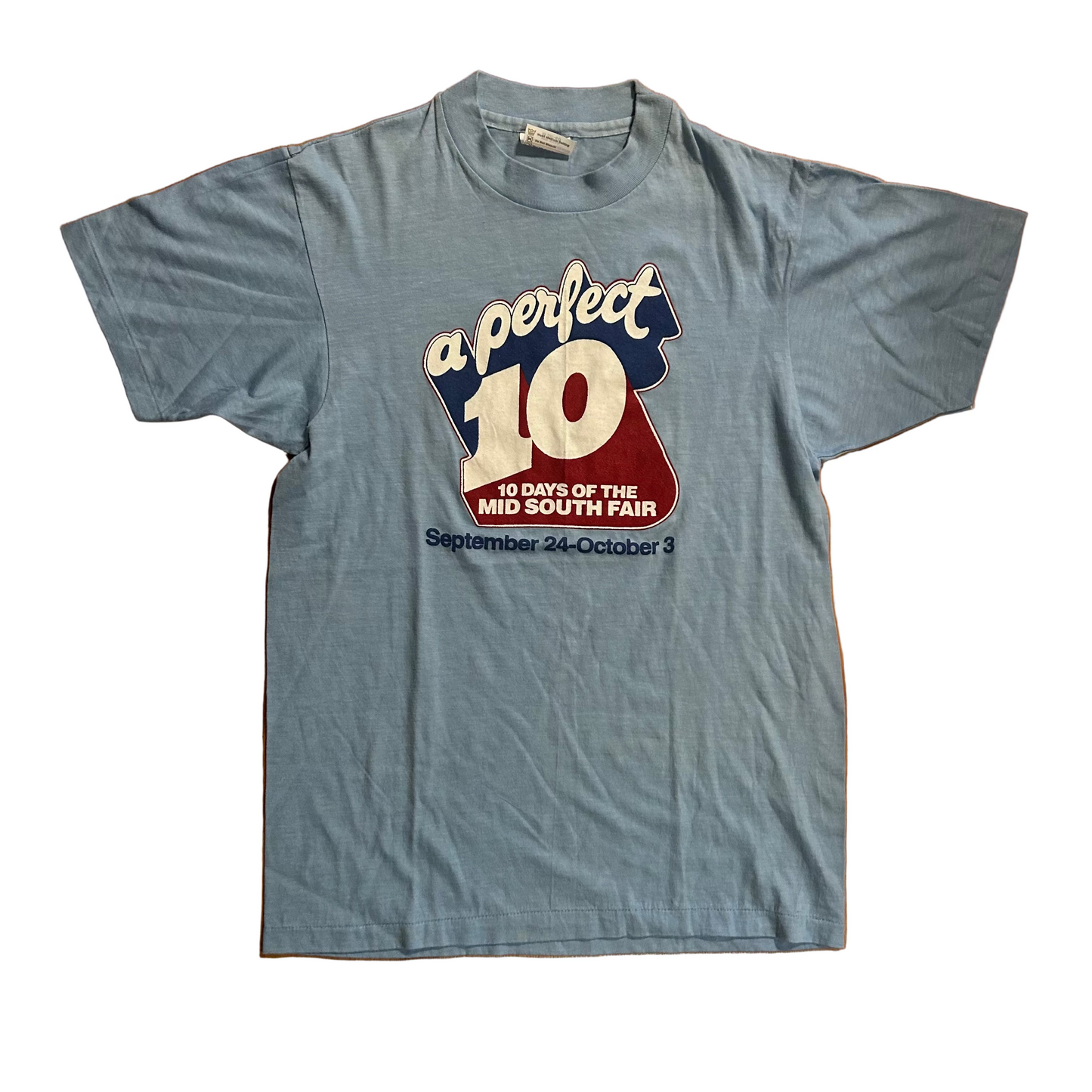 80/90's Hanes 50/50 A Perfect 10 Light Blue Tshirt - XSmall - 17" x 25.5"