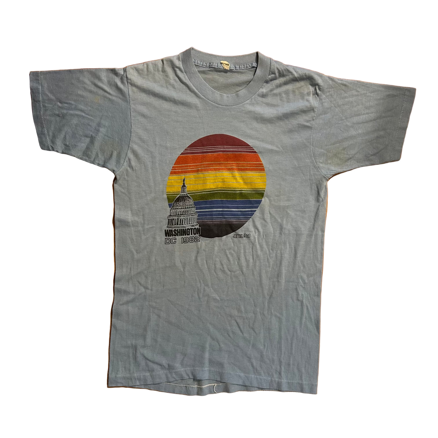 80's Washington DC Pride Rainbow Light Blue Tshirt - XSmall - 16" x 25"