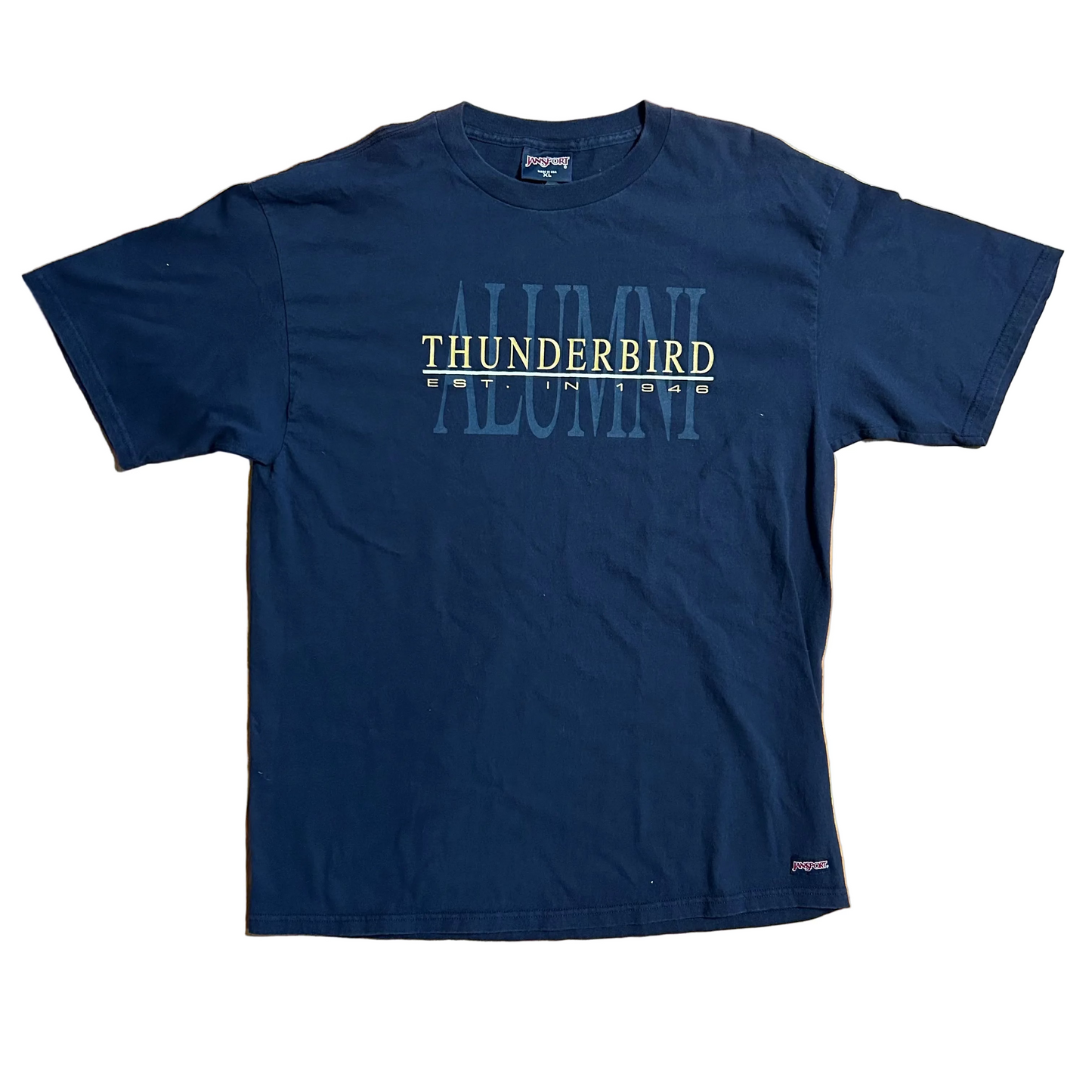 90’s Jansport Thunderbird Navy Blue Tshirt - Large - 23.5" x 32"