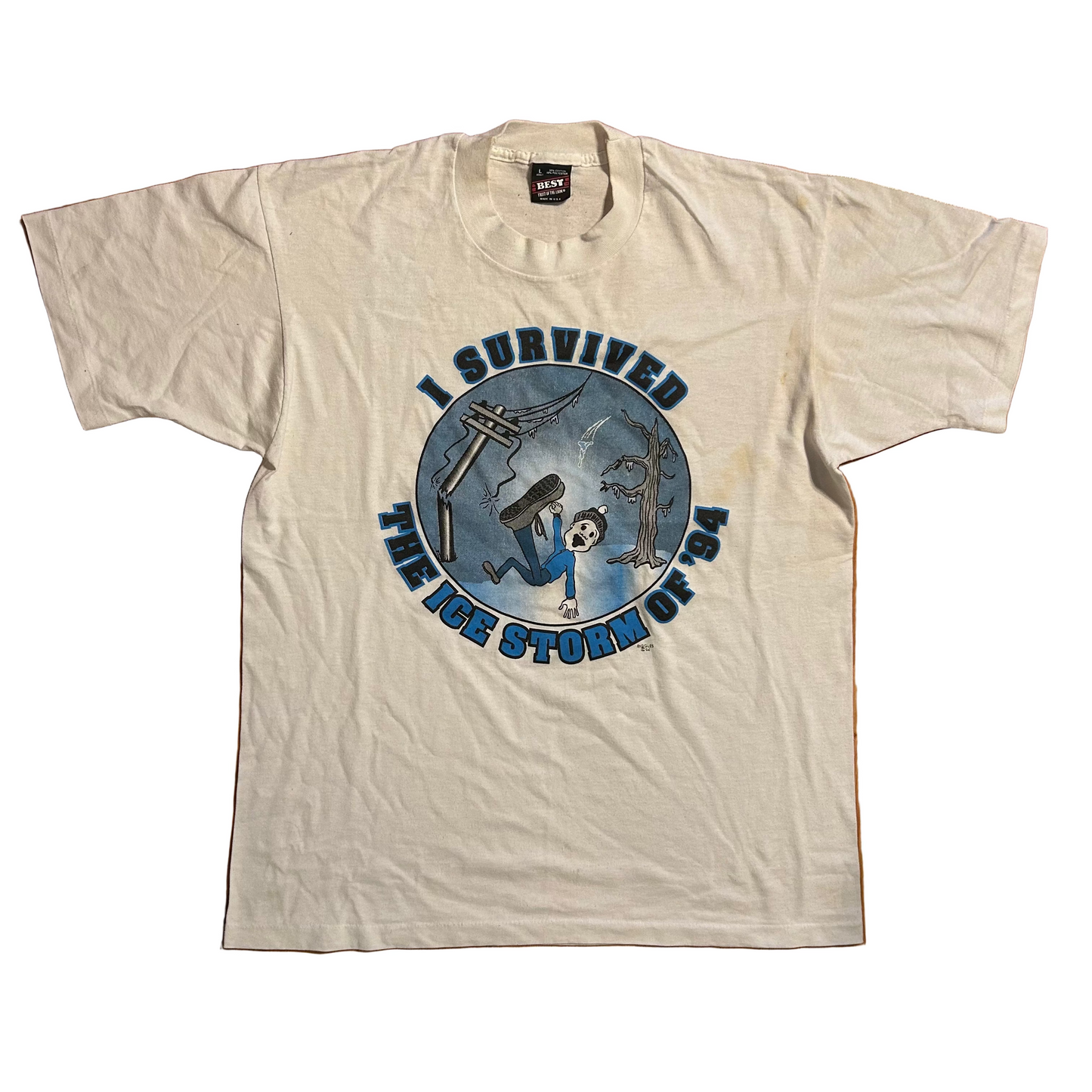 90's FOTL Best I Survived The Ice Storm of 1994 White Tshirt - Medium - 21" x 27.5"