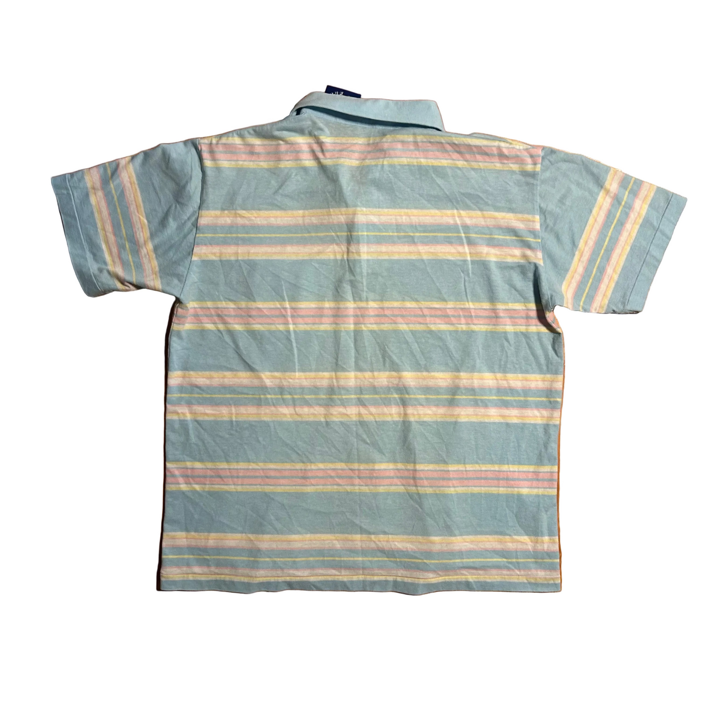 80/90’s Knightsbridge Light Blue Yellow Pink Pocket Polo Collared Shirt - Large - 23" x 27.5"