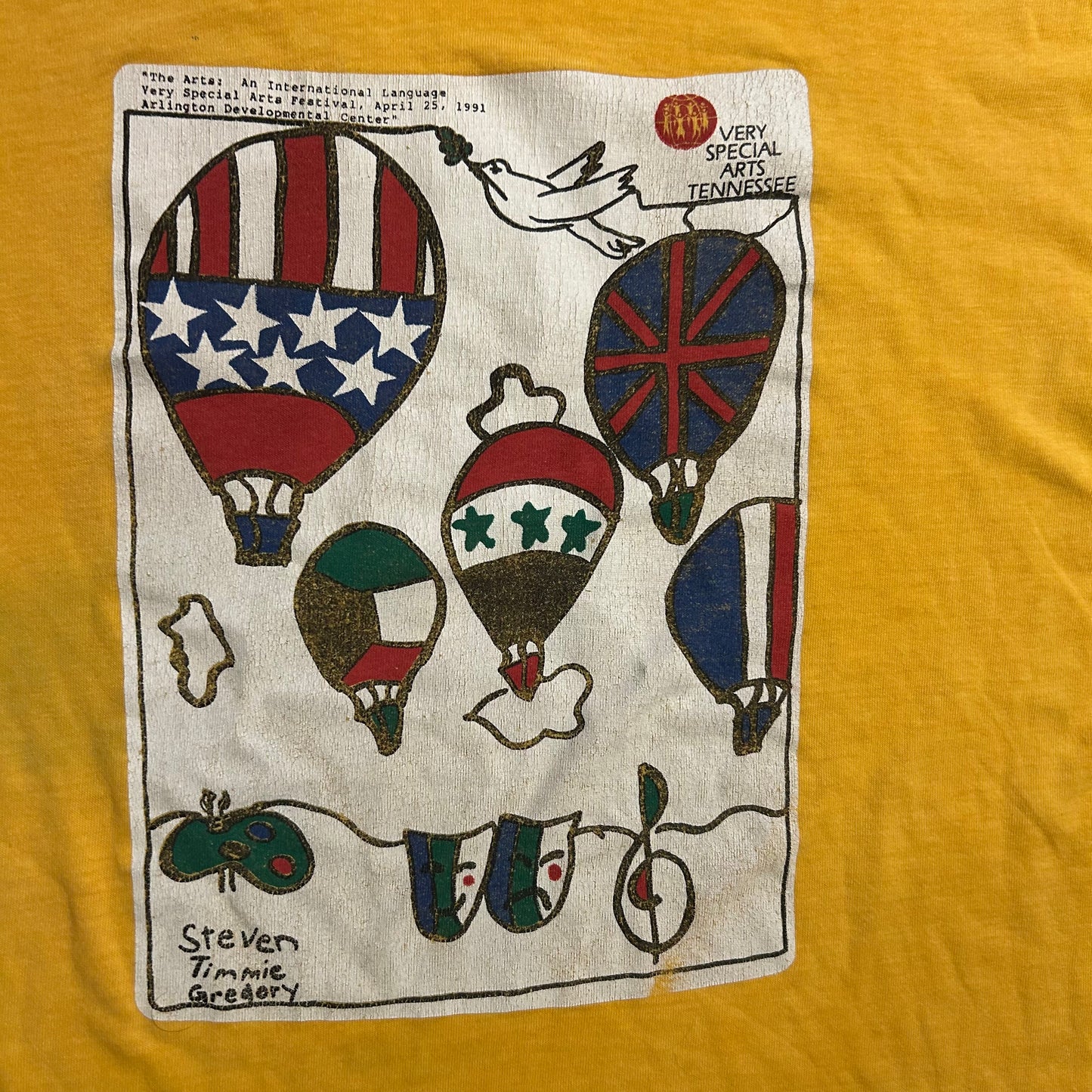80/90's Tennessee Very Special Arts Yellow Tshirt - Large - 22" x 26.5"