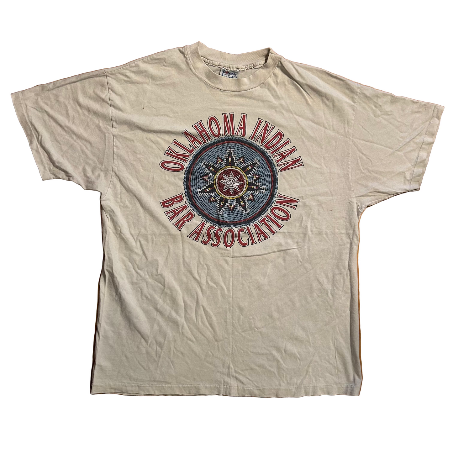 90's Hanes Beefy T Oklahoma Indian Bar Association White Tshirt - Large - 22.5" x 29"