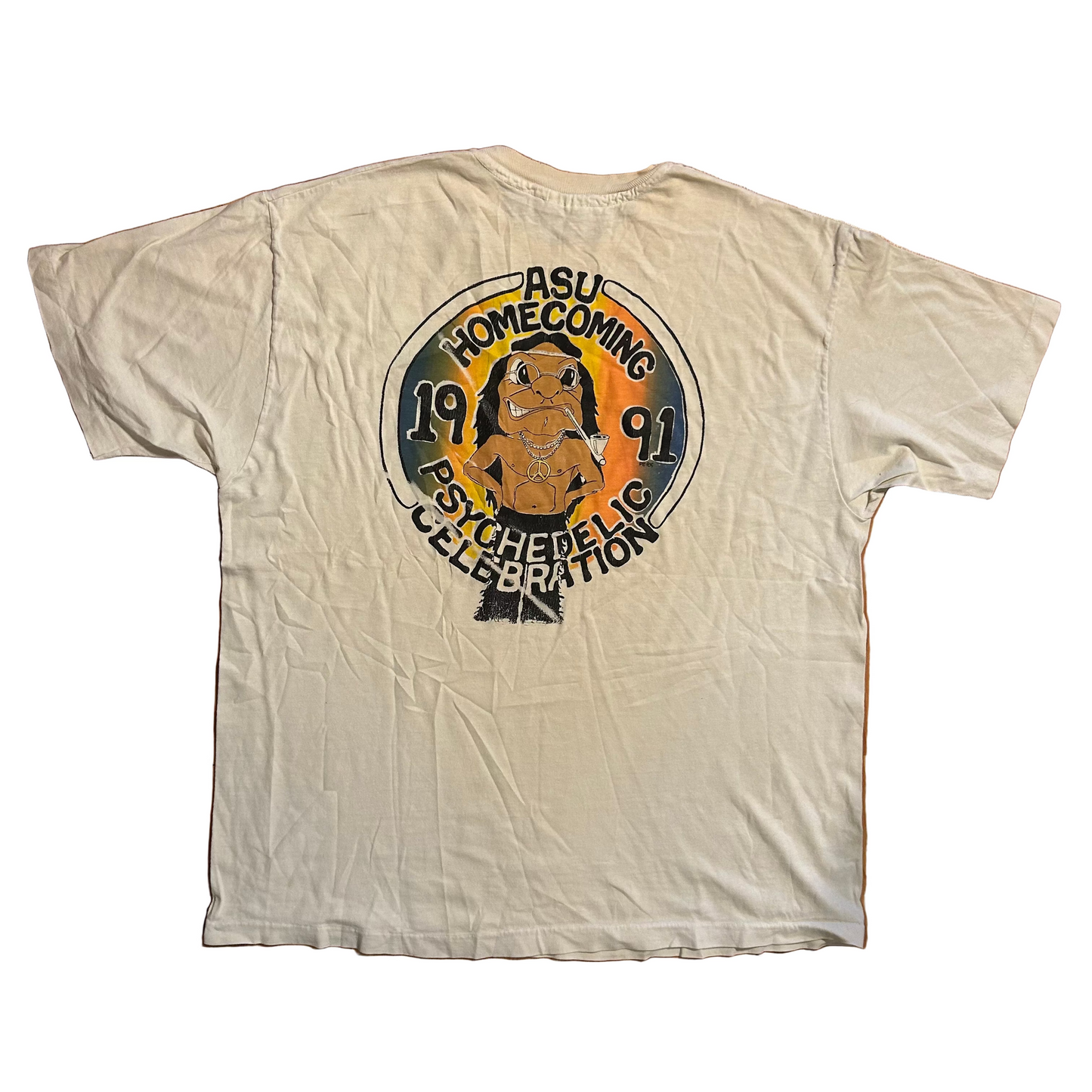 90's Hanes Beefy T ASU Psychedelic Homecoming Celebration Arizona State White Tshirt - Large - 23" x 27.5"