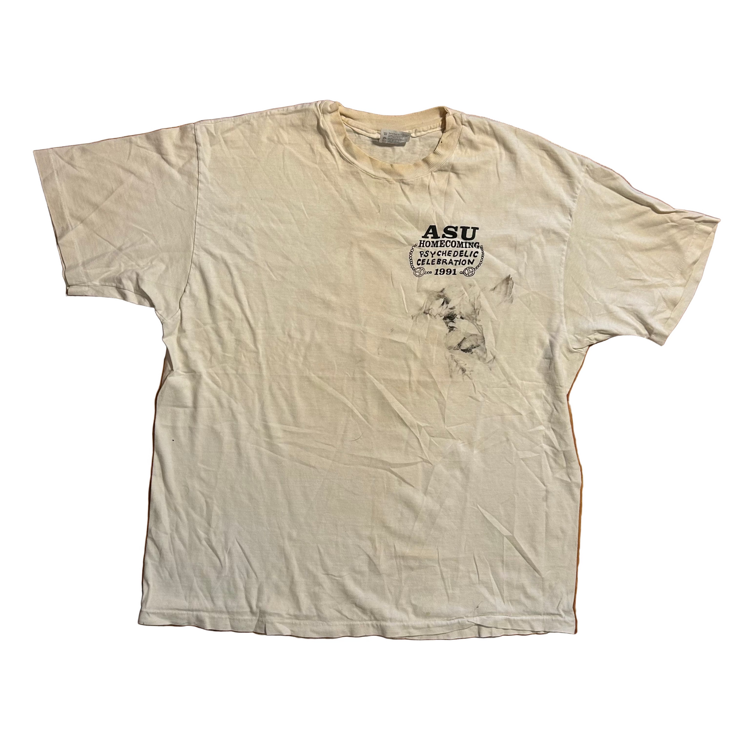 90's Hanes Beefy T ASU Psychedelic Homecoming Celebration Arizona State White Tshirt - Large - 23" x 27.5"