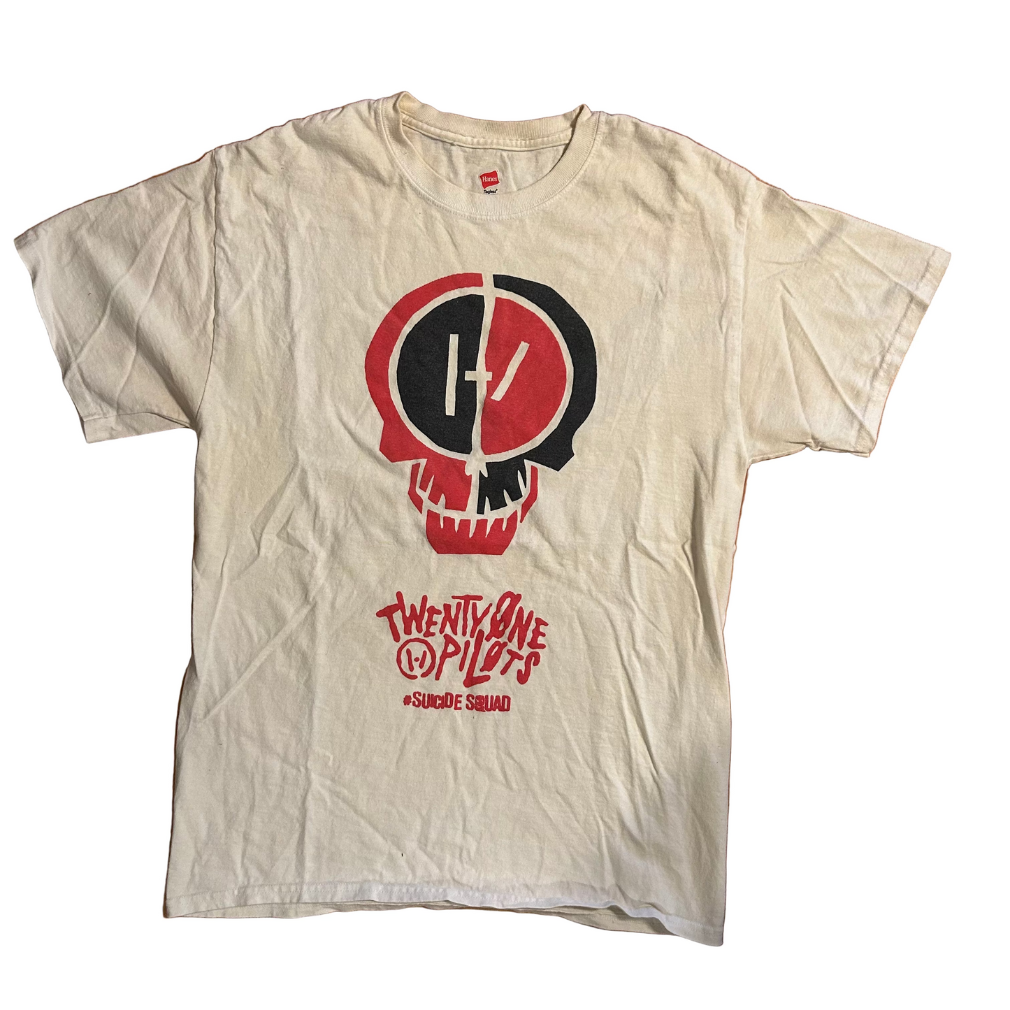 Hanes Suicide Squad Twenty One Pilots Skull White Tshirt - Small - 19" x 26.5"
