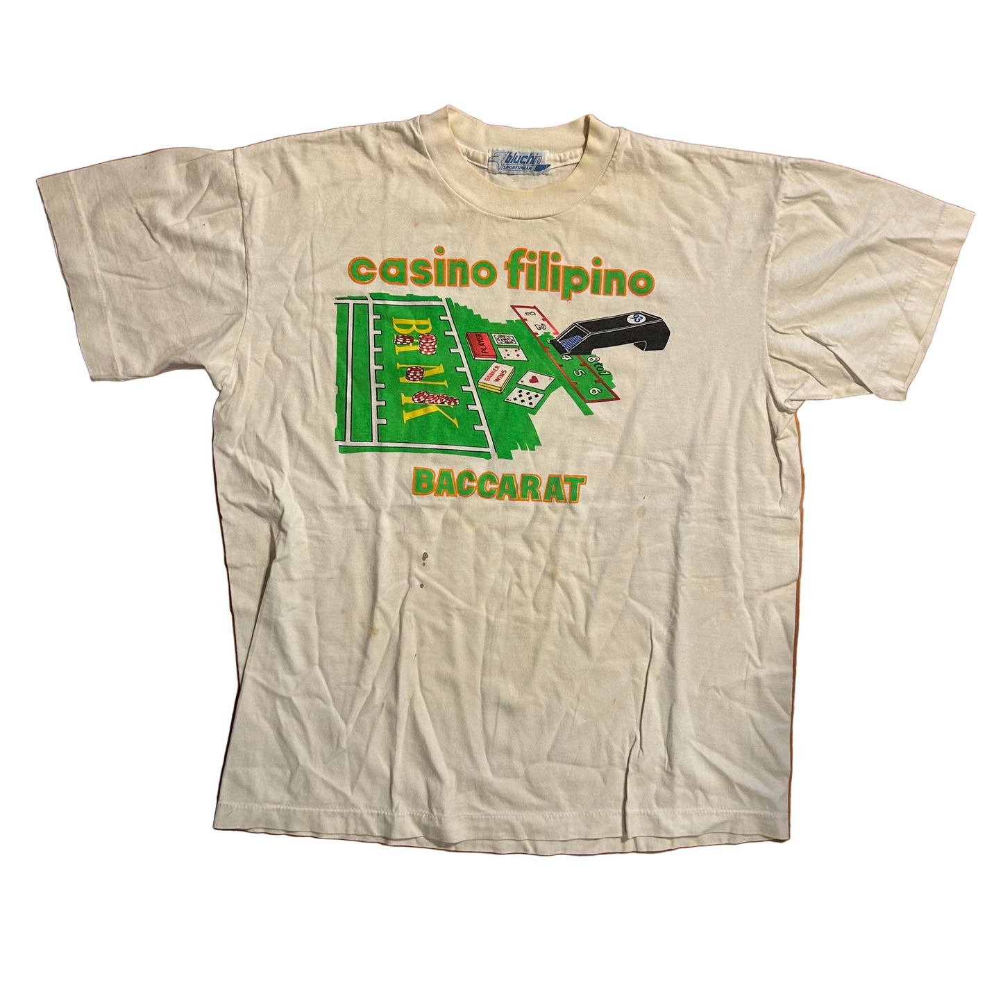 80/90's Casino Filipino Baccarat Gambling White Tshirt - Large - 22" x 27.5"