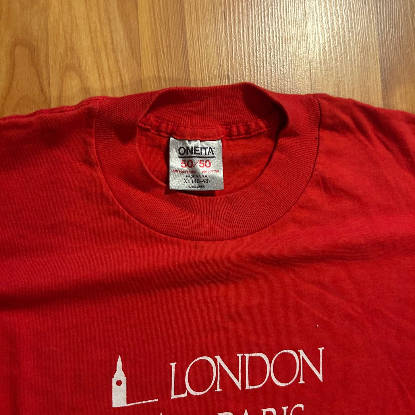 90's Oneita 50/50 London Paris Rome Germantown Red Tshirt - Medium - 21" x 28"