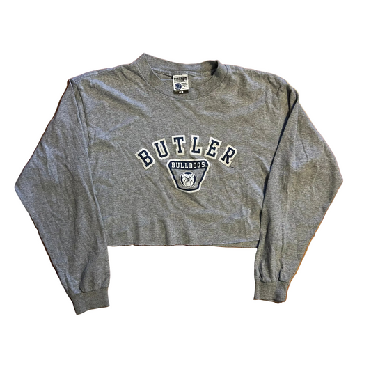 Butler Bulldogs Grey Longsleeve University Cropped Shirt - Small - 18" x 16.5"