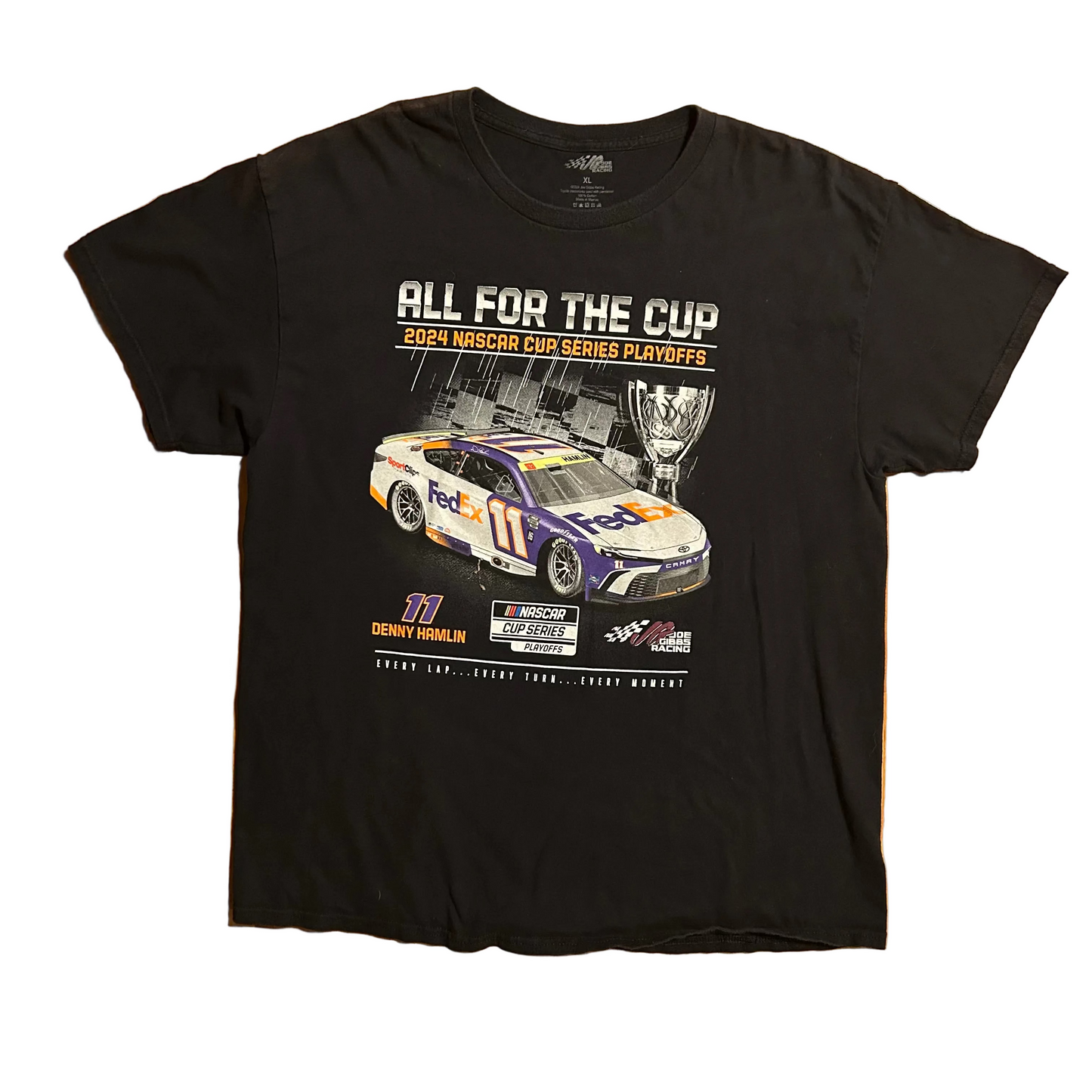 2024 NASCAR FedEx All for the Cup Denny Hamlin Racing Black Tshirt - XLarge - 24" x 31"