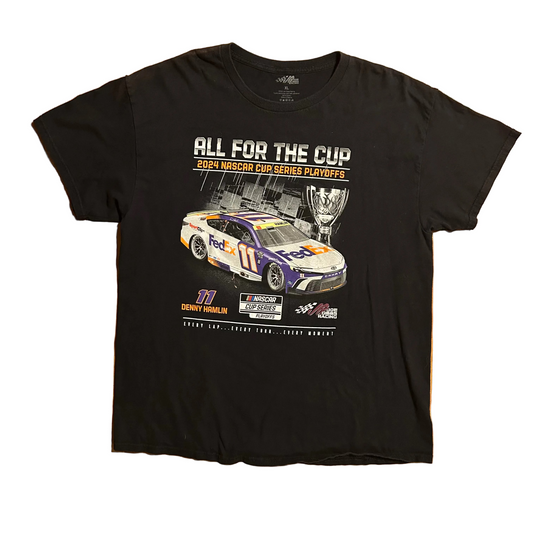 2024 NASCAR FedEx All for the Cup Denny Hamlin Racing Black Tshirt - XLarge - 24" x 31"