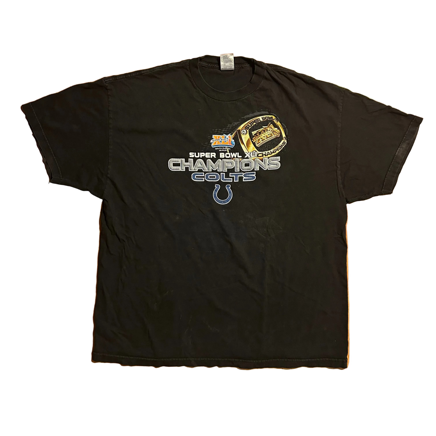 Super Bowl XLI Indianapolis Colts 2007 Black NFL Football Tshirt - XLarge - 25" x 30"
